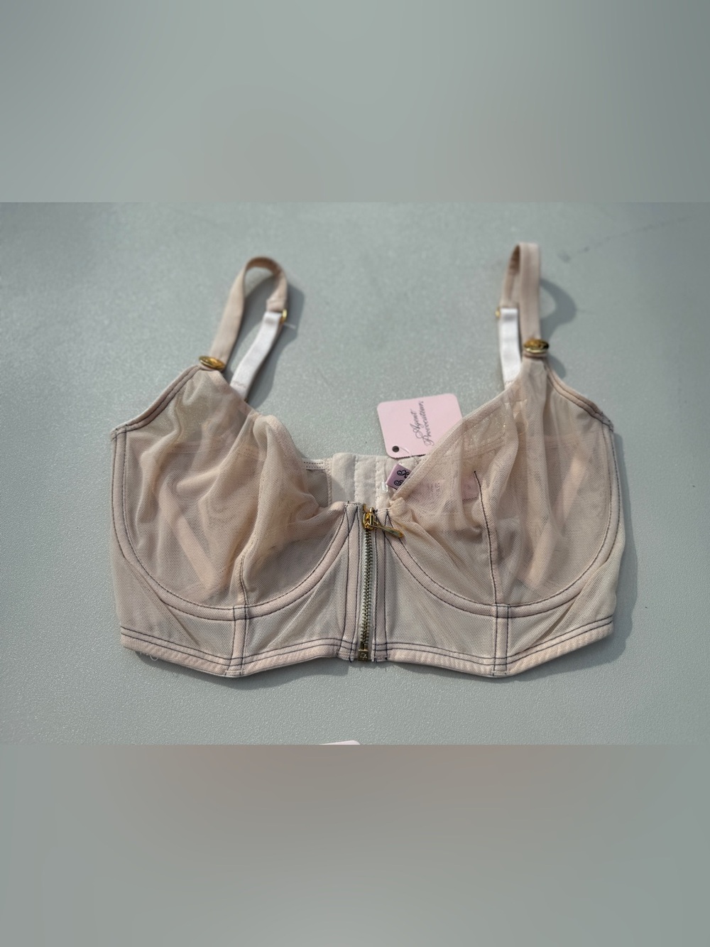 2009 Agent Provocateur Pale Blush Pink Mesh Faux-Denim Bra & Hot Pants Set - Picture 2 of 13